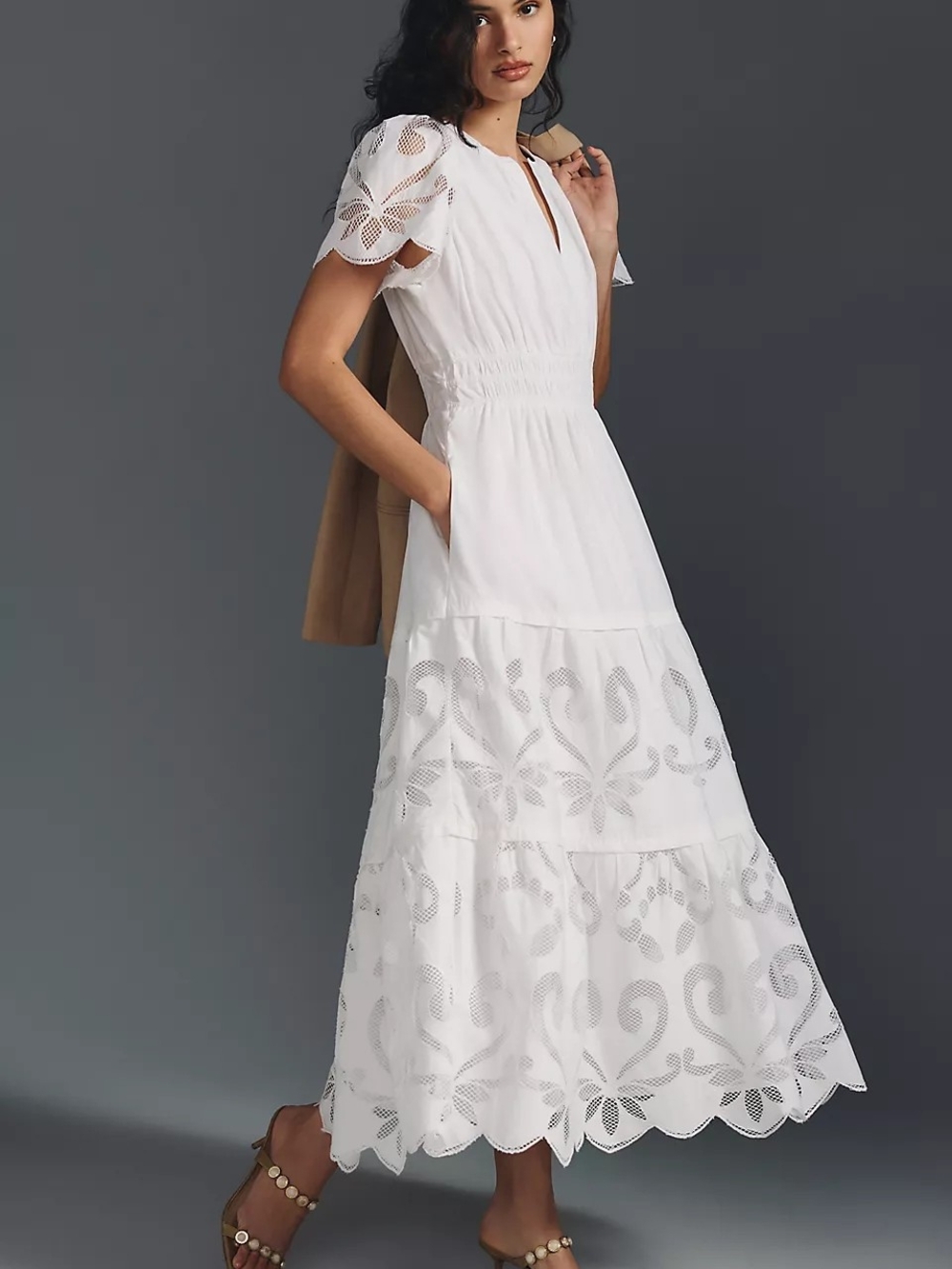 Anthropologie White Eyelet Tiered Maxi Dress